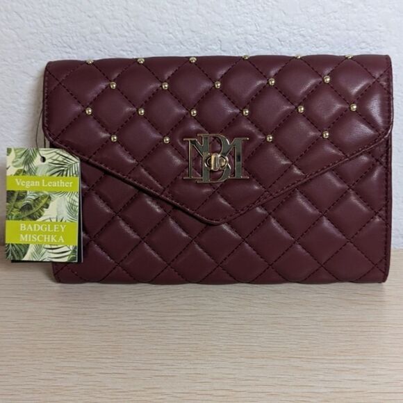 Badgley Mischka Wine Diamond Quilt Convertible Crossbody Bag NWT - Picture 3 of 6